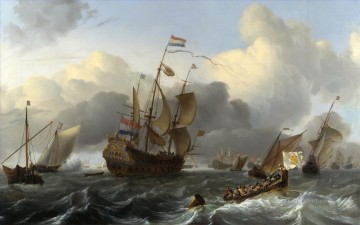 海戦 Painting - エエンドラハトと風の前の戦争のオランダ艦隊の軍艦